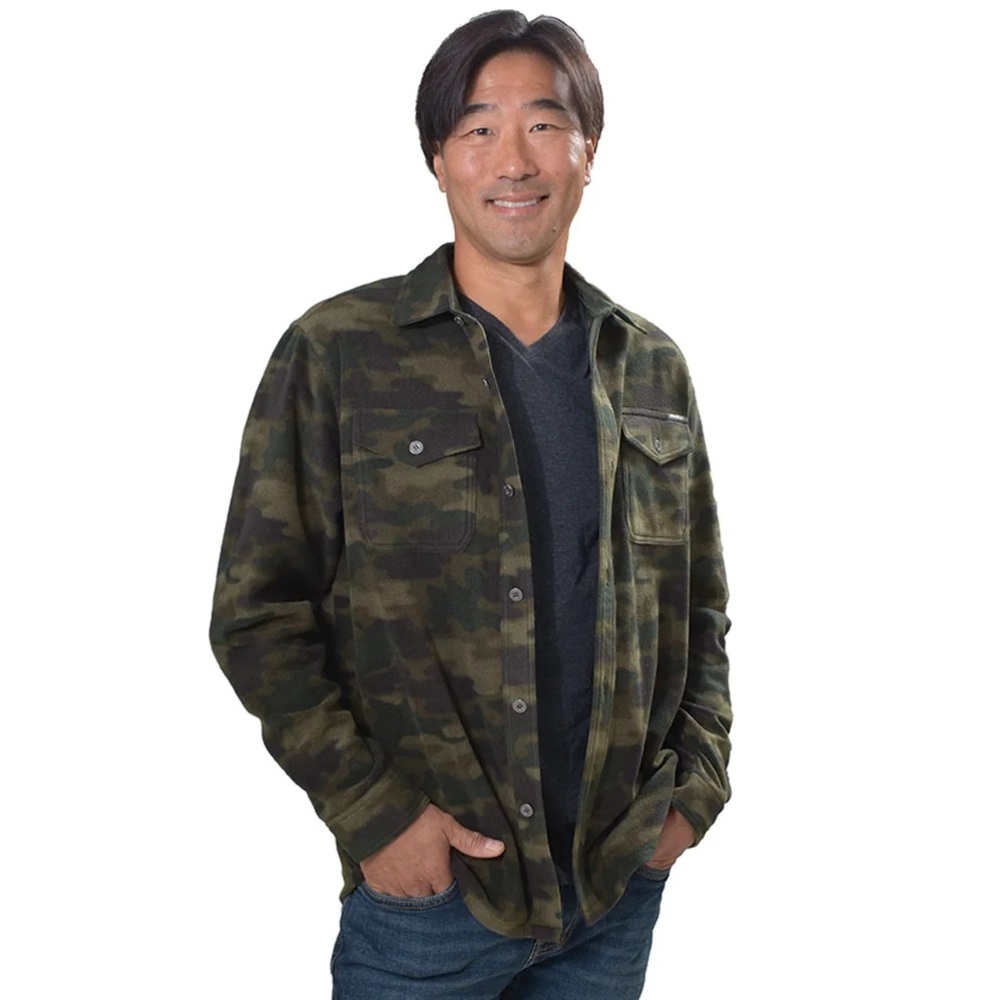 Eddie Bauer Men's Chutes‎ Camo Print Fleece Button Down Shacket Jacket Green XXL